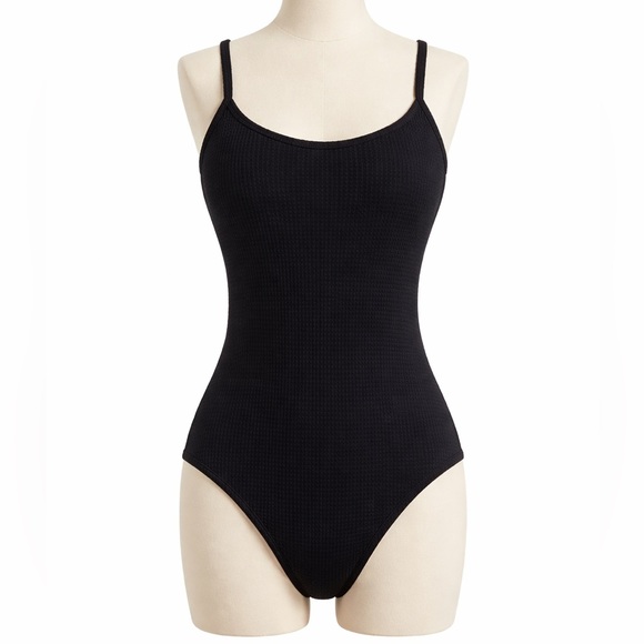 Time and Tru Other - Time and Tru Black One Piece Swimsuit Size S NWT Textured Full Coverage